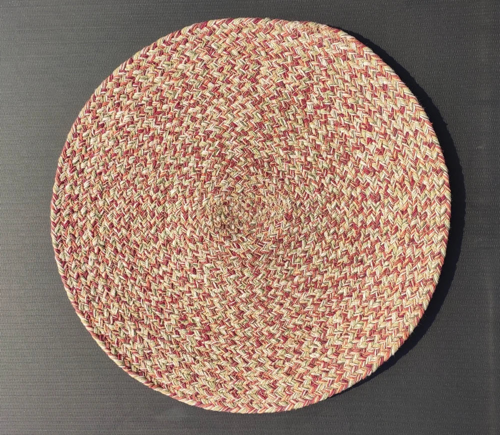 Handwoven Cotton & Jute Round Place Mat | Braided Multicolour Table Mat | Rust Red & Natural | Boho Farmhouse Dining Décor | Set of 2