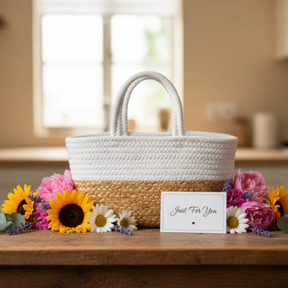 Handcrafted Jute gift Basket White