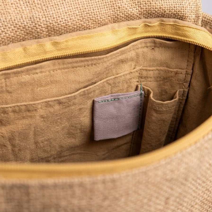Sage Green & Mustard Jute Colorblock Tote Bag – Handwoven Fringe Bag with Leather Handles | Boho Statement Tote