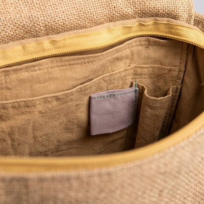 Sage Green & Mustard Jute Colorblock Tote Bag – Handwoven Fringe Bag with Leather Handles | Boho Statement Tote