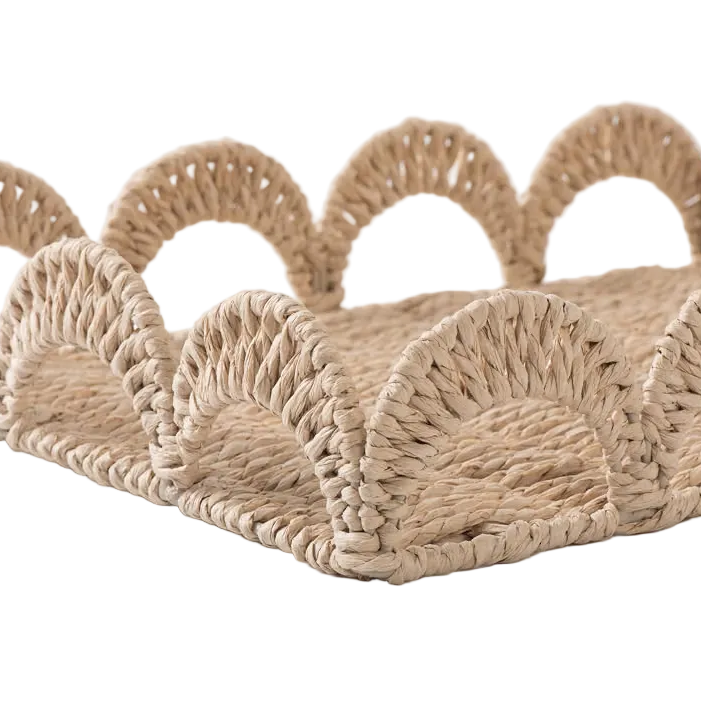 Woven Scalloped Storage Tray – Handwoven Paper Rope Decorative Basket (Set of 3)