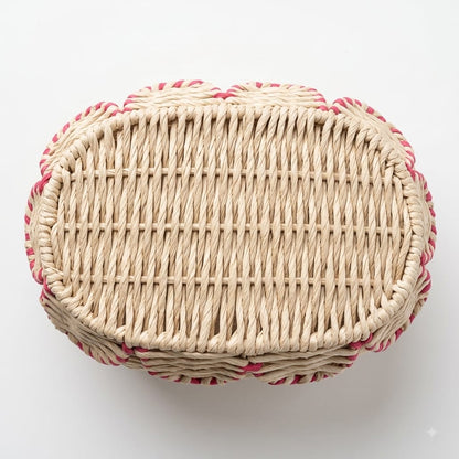 Woven Wicker Storage Baskets with Lid – Set of 2 Scalloped Trim Baskets