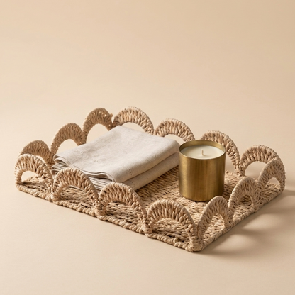 Woven Scalloped Storage Tray – Handwoven Paper Rope Decorative Basket (Set of 3)