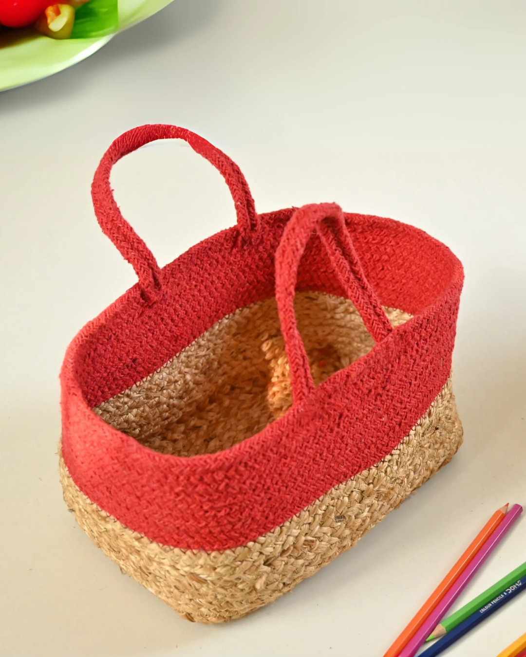 Handcrafted Jute gift Basket Red