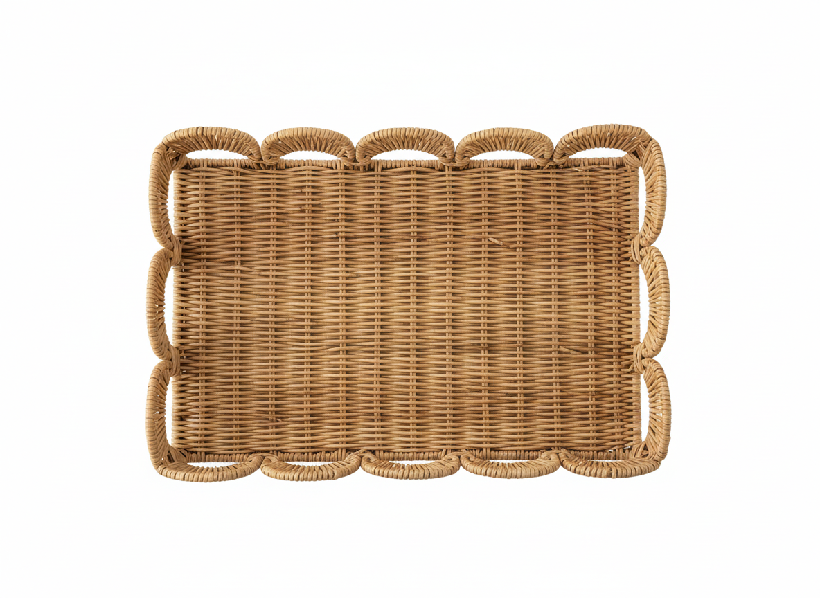 Woven Scalloped Storage Tray – Handwoven Paper Rope Decorative Basket (Set of 3)
