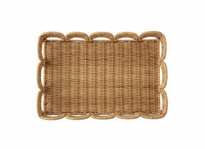 Woven Scalloped Storage Tray – Handwoven Paper Rope Decorative Basket (Set of 3)