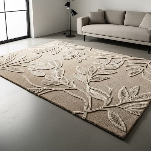 Beige Bloom HandTufted Woollen Rug