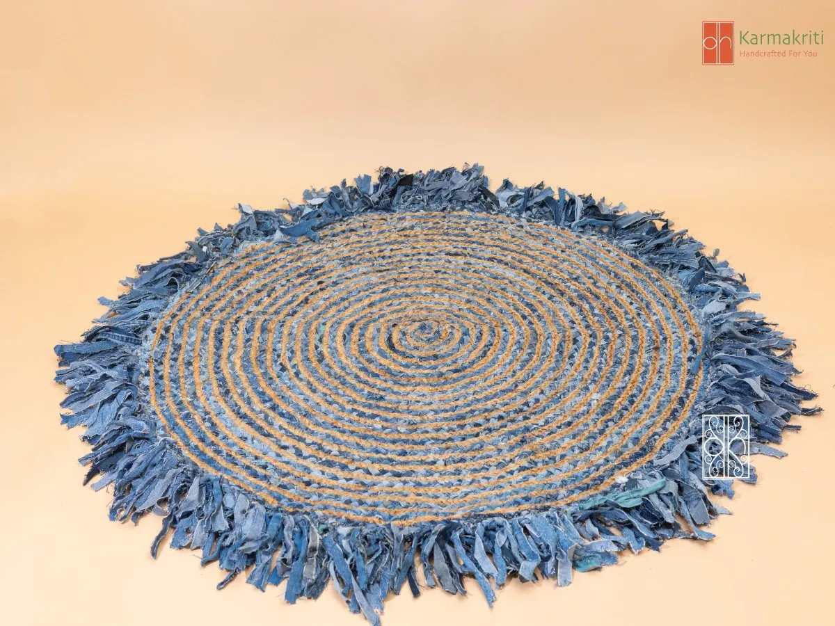 Handwoven Jute and Denim Rug