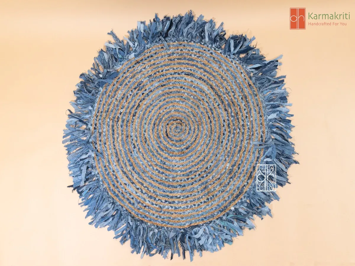 Handwoven Jute and Denim Rug