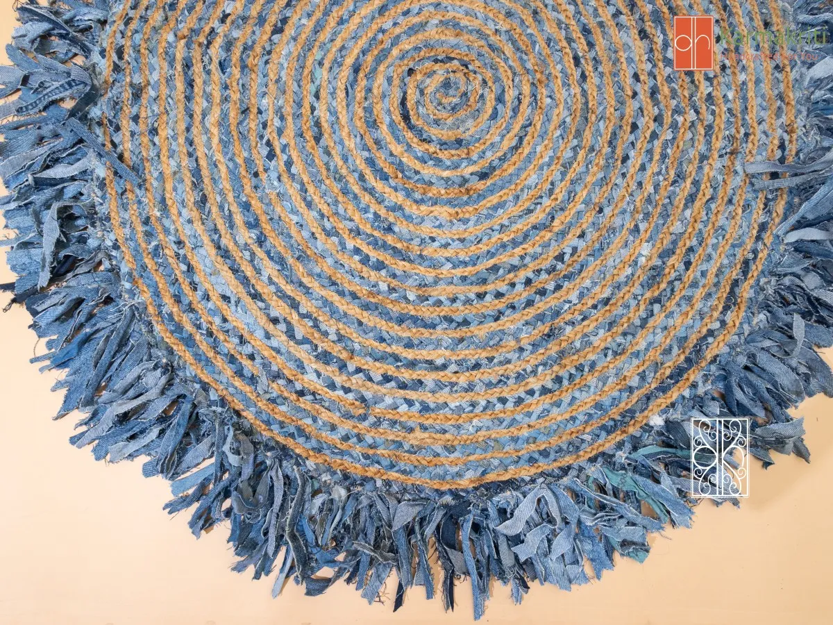 Handwoven Jute and Denim Rug